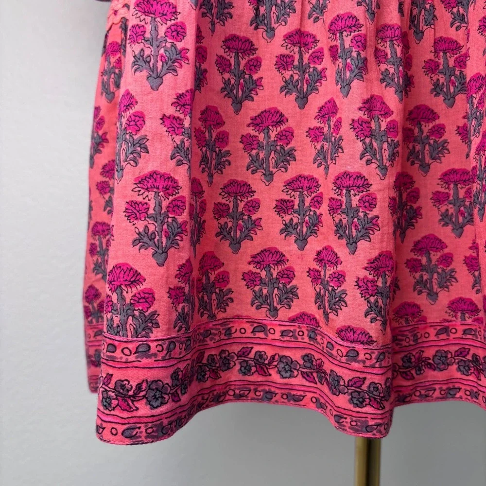 Lola Australia Morocco Mini Strawberry Dress, XXS, Pink Floral Bell Sleeve Boho